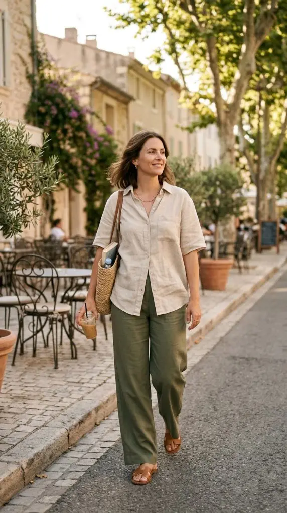 Linen Shirt and Wide-Leg Trousers