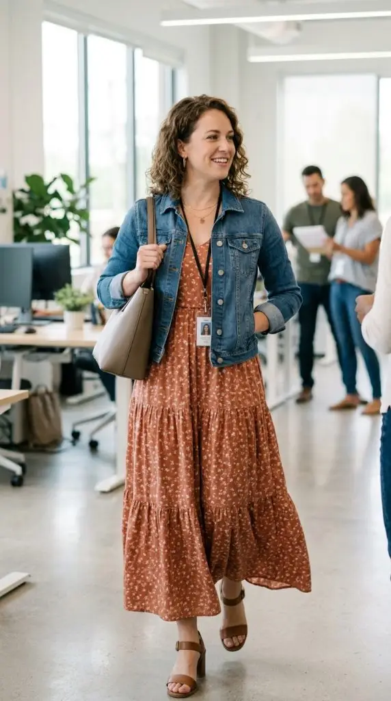  Maxi Dress and Denim Jacket