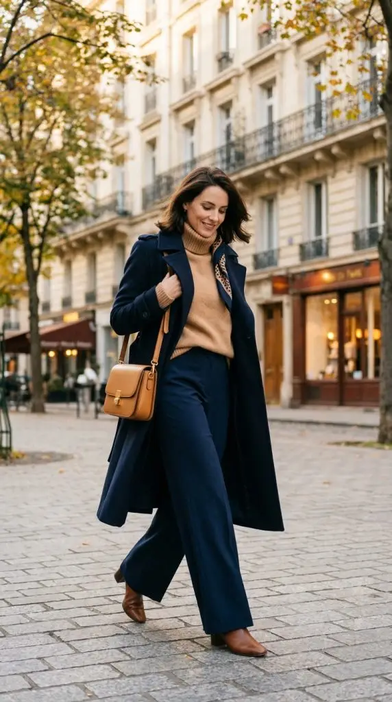 Navy Sweater and White Pants