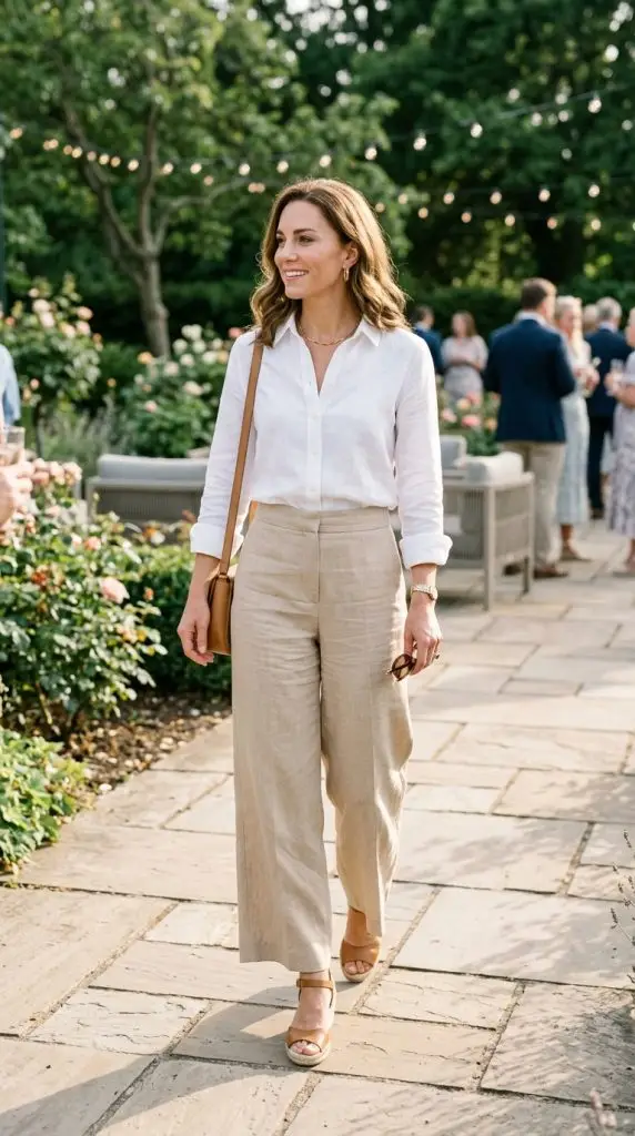 White Blouse and Wide-Leg Pants