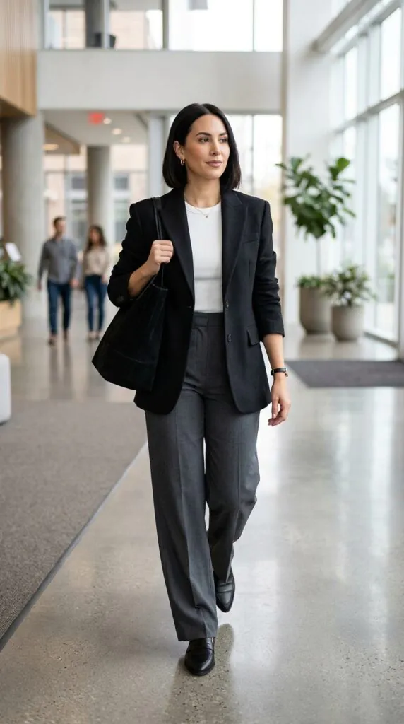 Black Blazer with Wide-Leg Pants