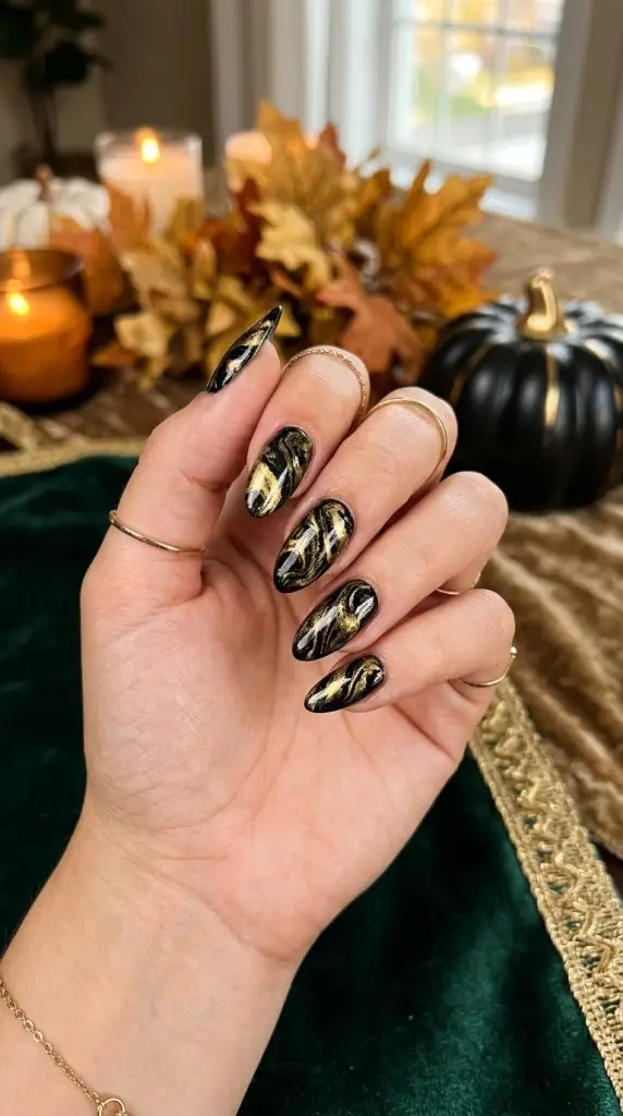 Black and Gold Marble Nails
