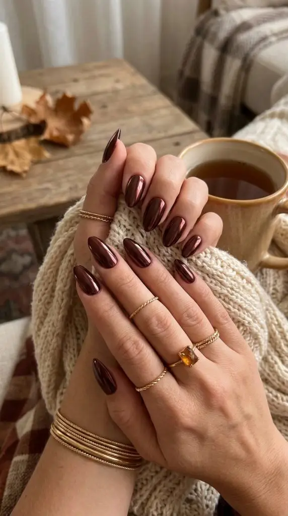 Burgundy Chrome Nails