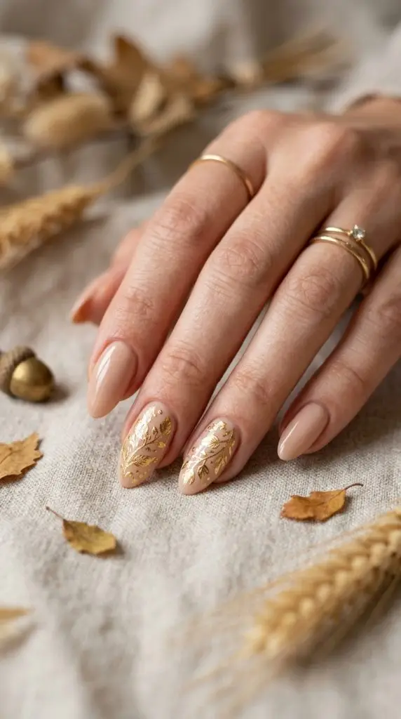 Golden Leaf Accent Nails