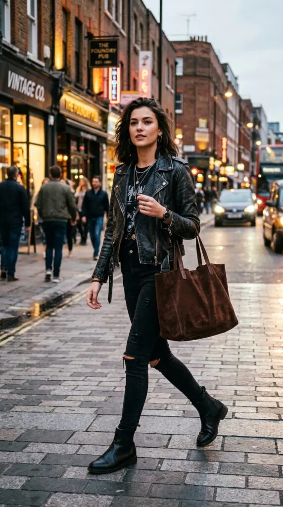 Leather Jacket with Black Jeans