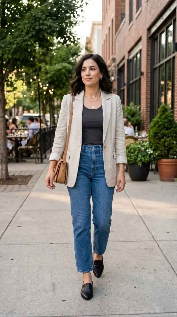 Lightweight Blazer and Straight-Leg Jeans