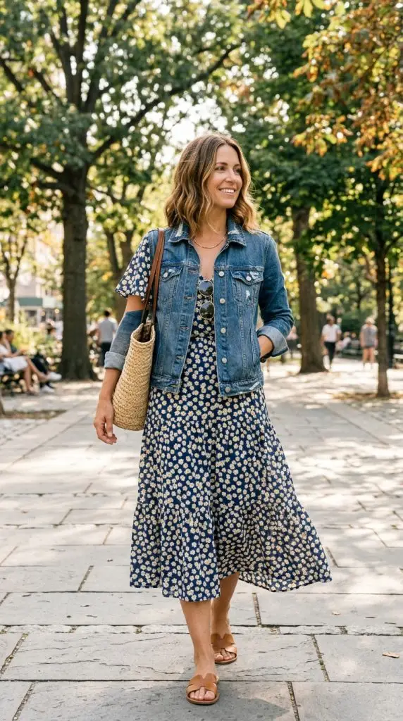 Midi Dress With a Denim Jacket