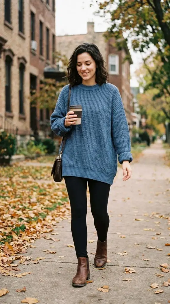  Oversized Blue Sweater With Leggings