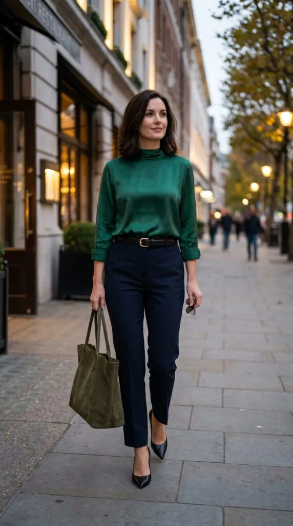 Satin Blouse and Tailored Pants