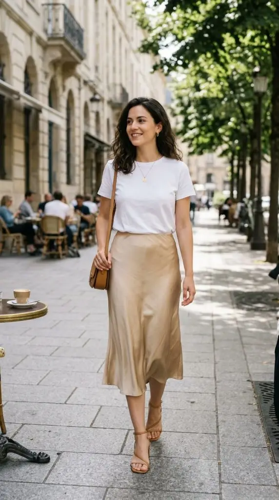 . Satin Skirt and Basic Tee