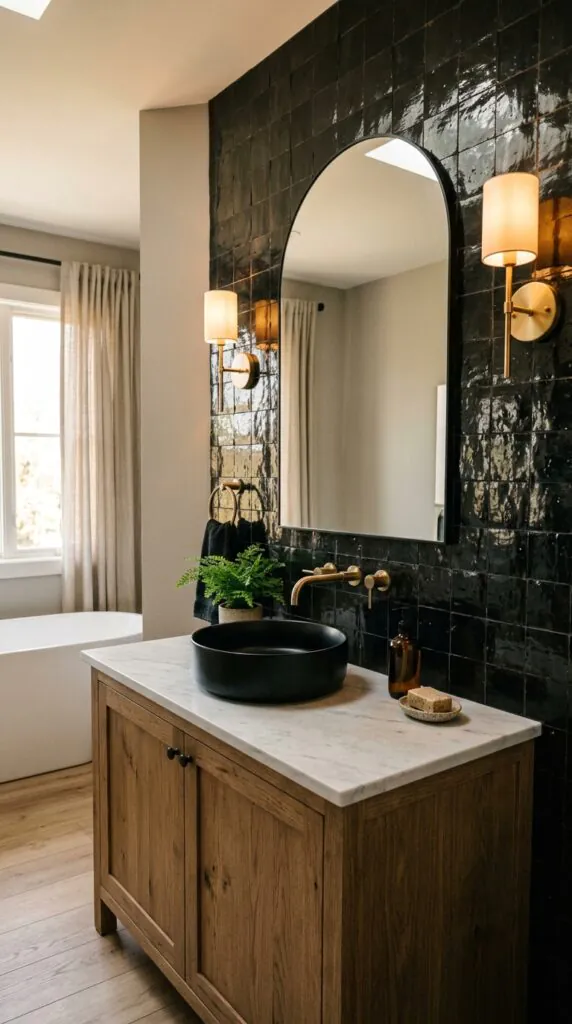 Black Zellige Tile Backsplash