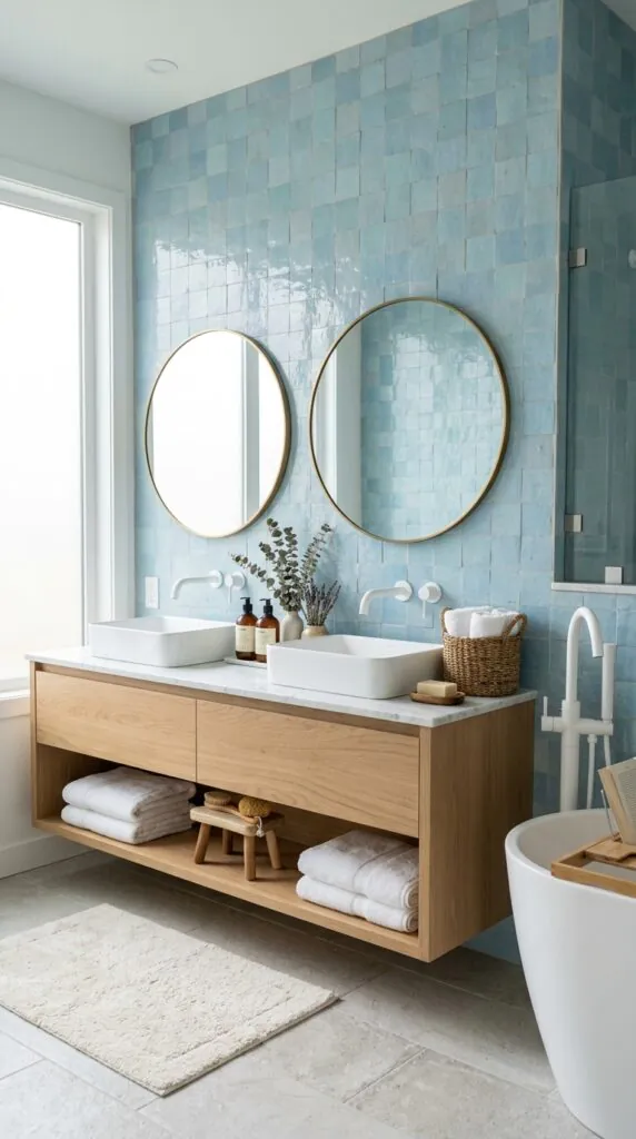 Blue Zellige Vanity Wall