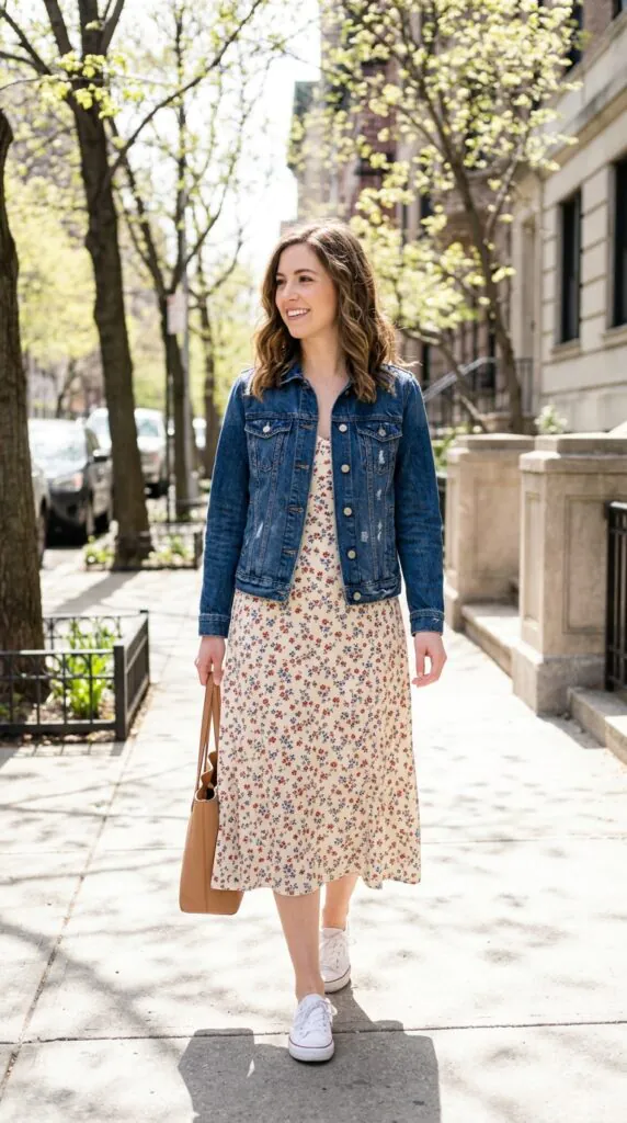 Denim Jacket over a Midi Dress
