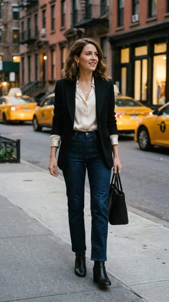 High-Waisted Jeans with a Fitted Blazer