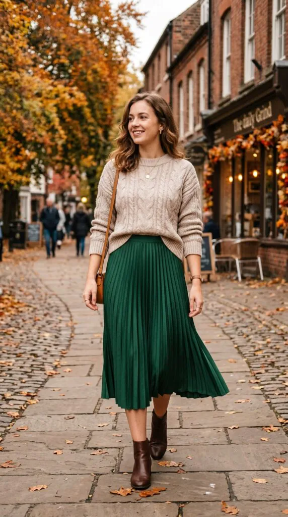 Midi Skirt with a Knit Sweater