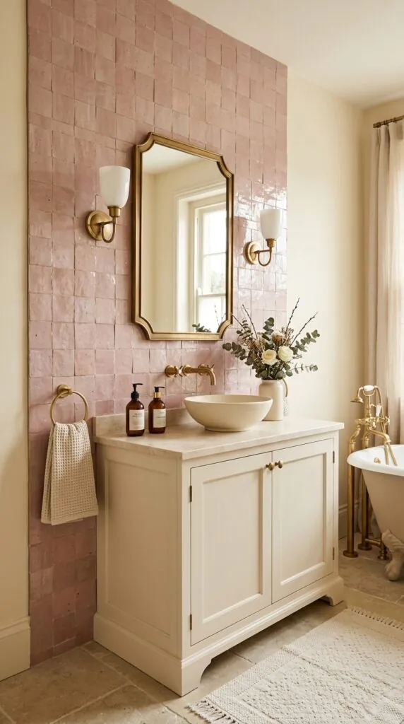 Pink Zellige Bathroom Backsplash