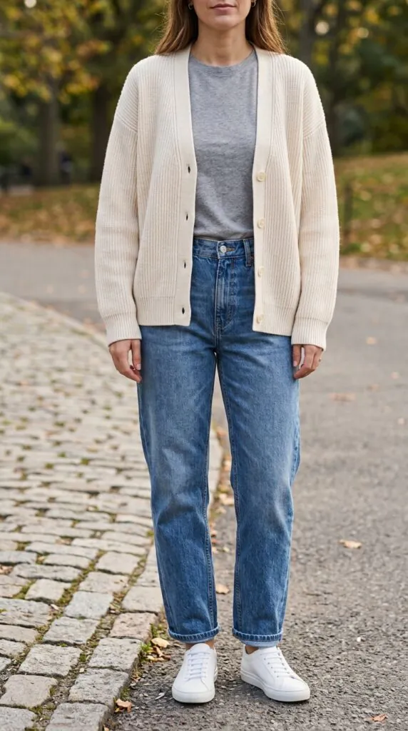 White T-Shirt + Cardigan