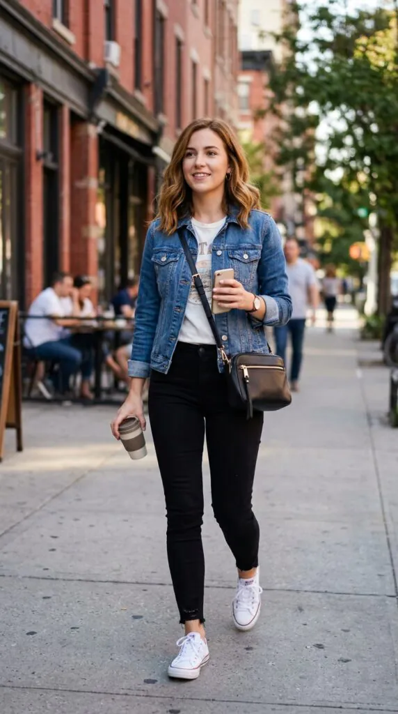 White T-Shirt + Denim Jacket