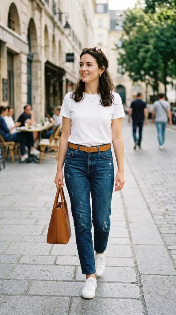 White T-Shirt + Straight-Leg Jeans
