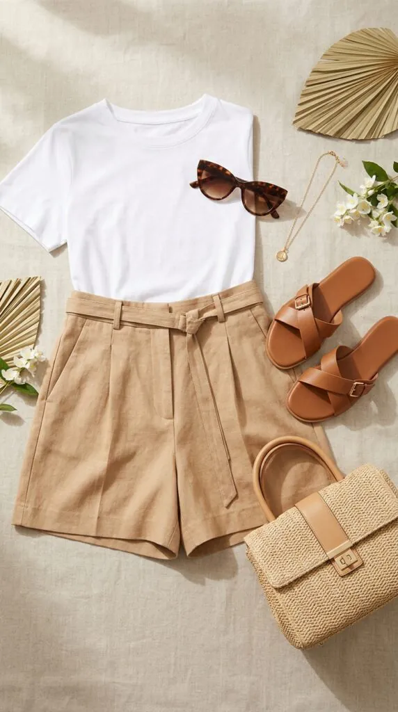 White T-Shirt + Tailored Shorts