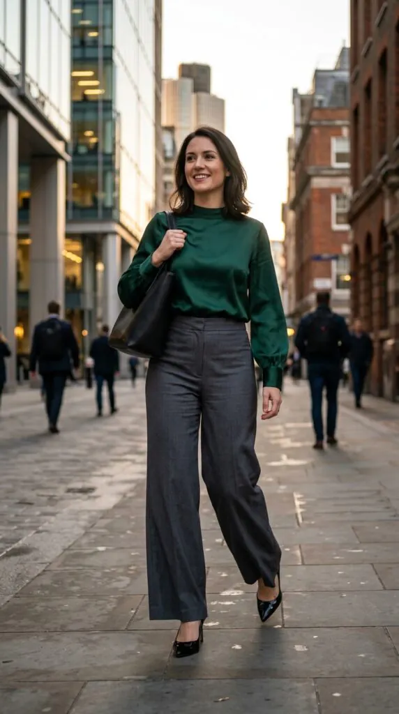 Wide-Leg Trousers and Satin Blouse