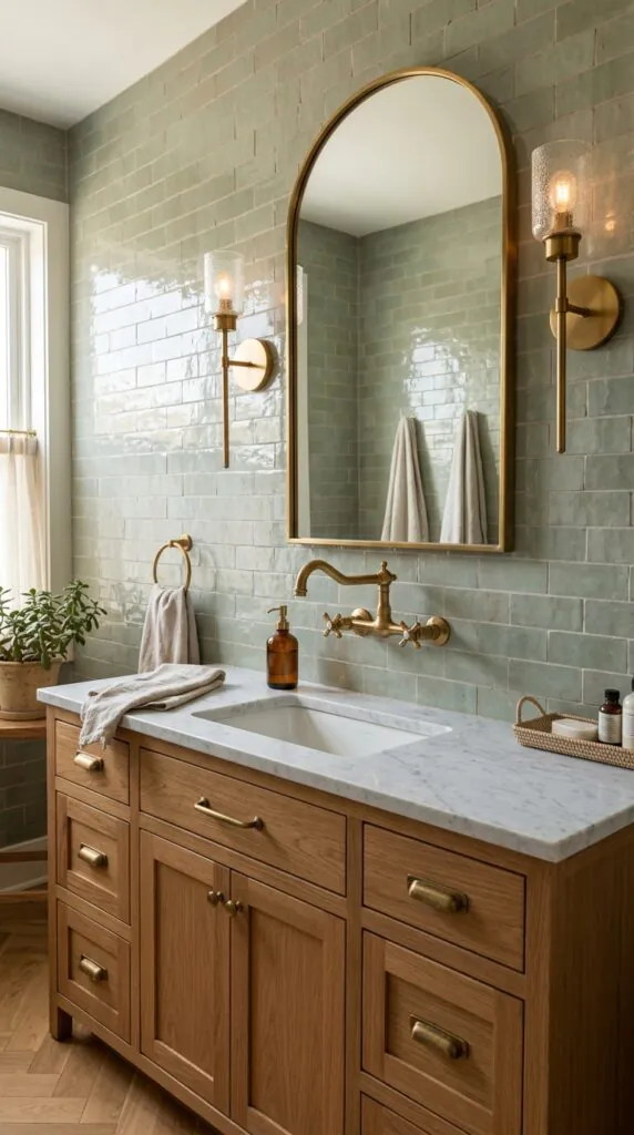 Zellige Tiles With Brass Fixtures