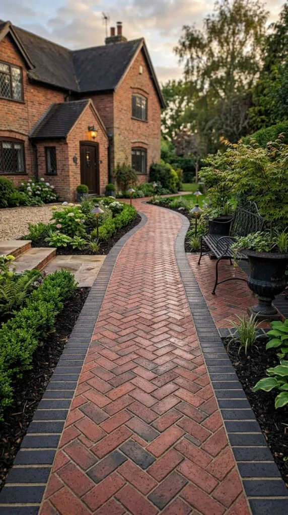 Black and Red Brick Herringbone Design