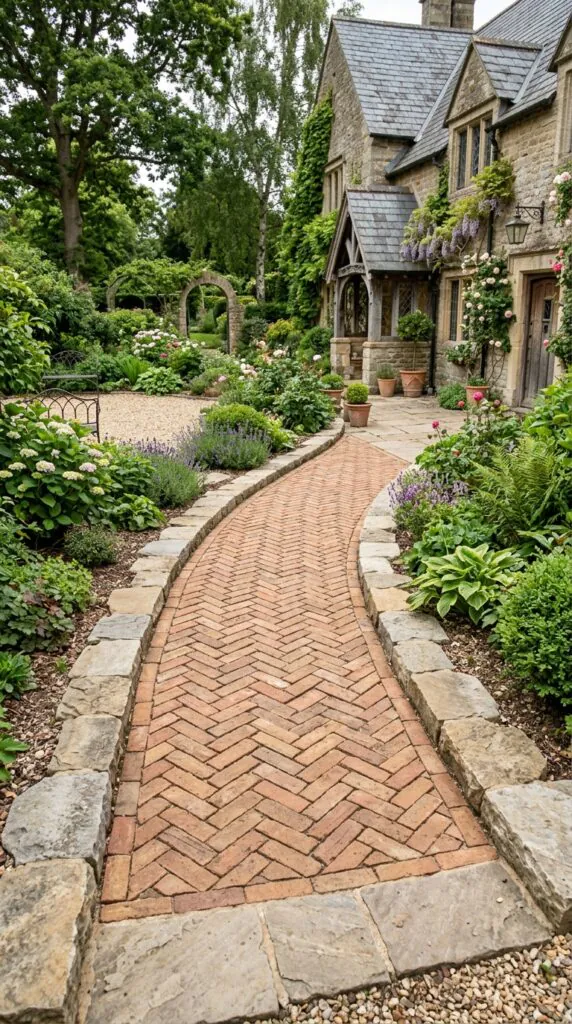 Brick Pathway With Stone Border