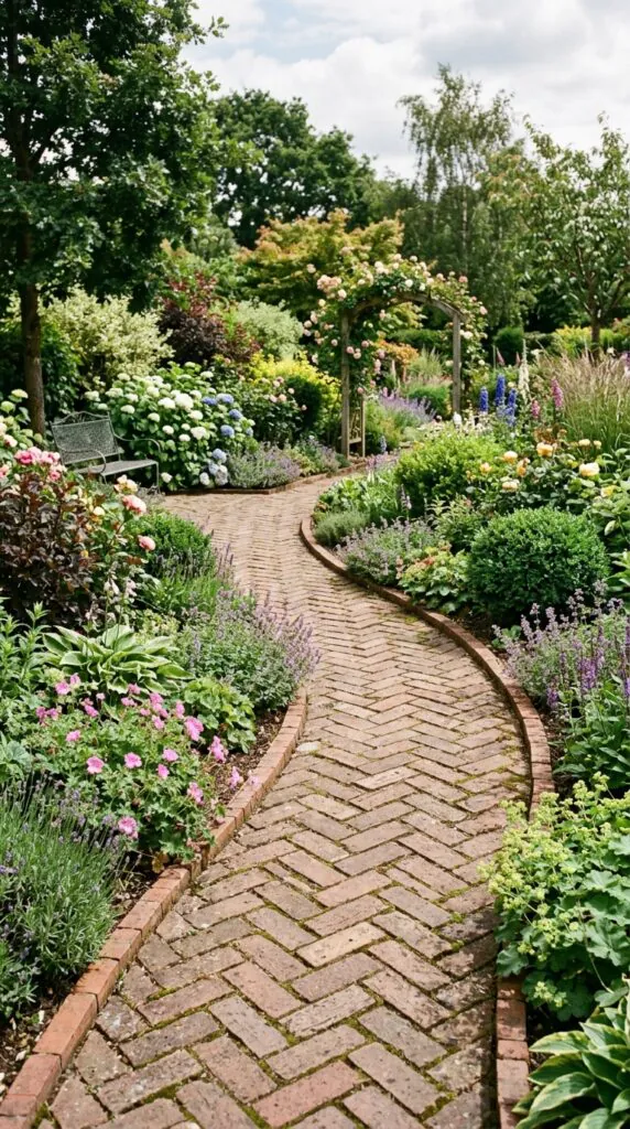 Curved Herringbone Garden Path