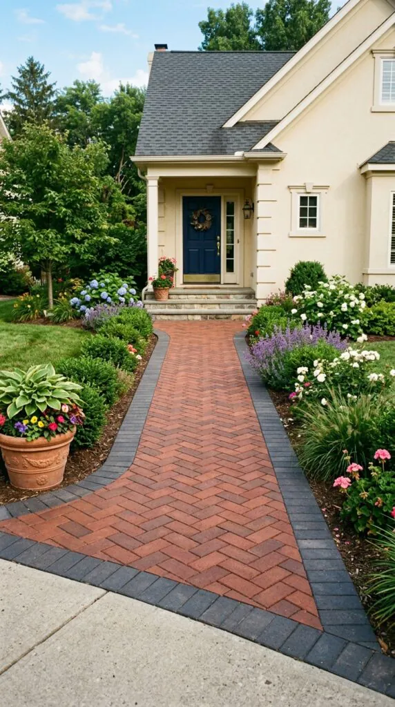 Herringbone Brick Front Walkway