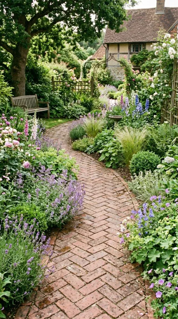 Herringbone Brick Garden Walkway