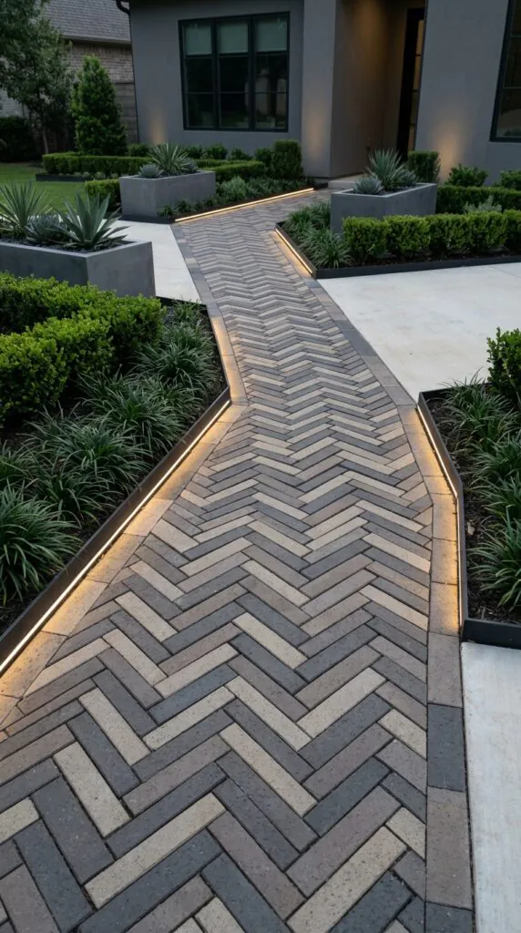 Modern Herringbone Brick Walkway