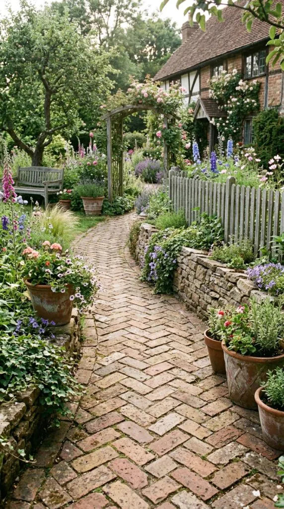 Rustic Reclaimed Brick Pathway