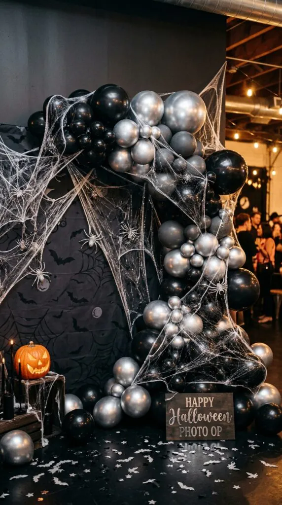 Silver Web and Black Balloon Display