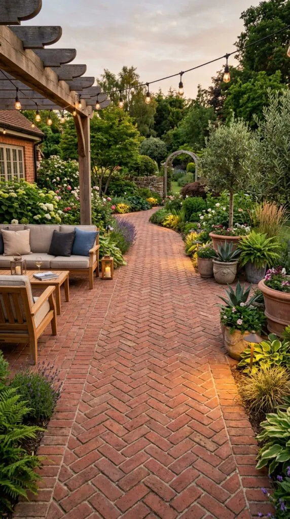Wide Herringbone Patio Pathway